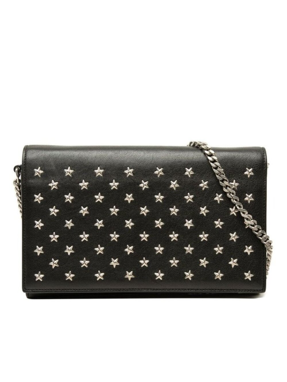 Saint Laurent Star Studs Crossbody Chain Wallet Shoulder Bag Black Leather